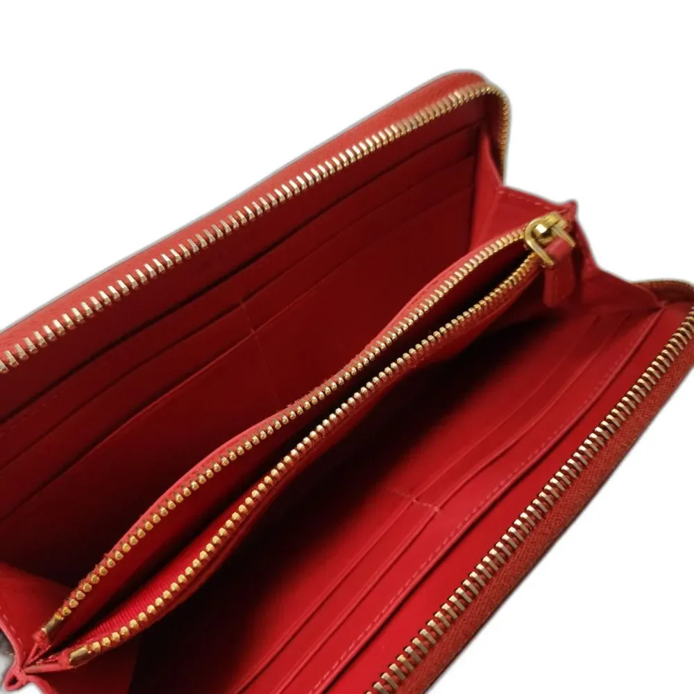 MIU MIU Orange Zip Signature Patent Leather Bow Long Wallet and Box
